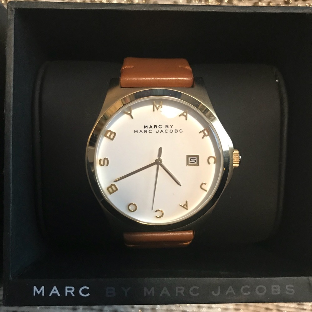Marc By Marc Jacobs brown leather rose gold watch