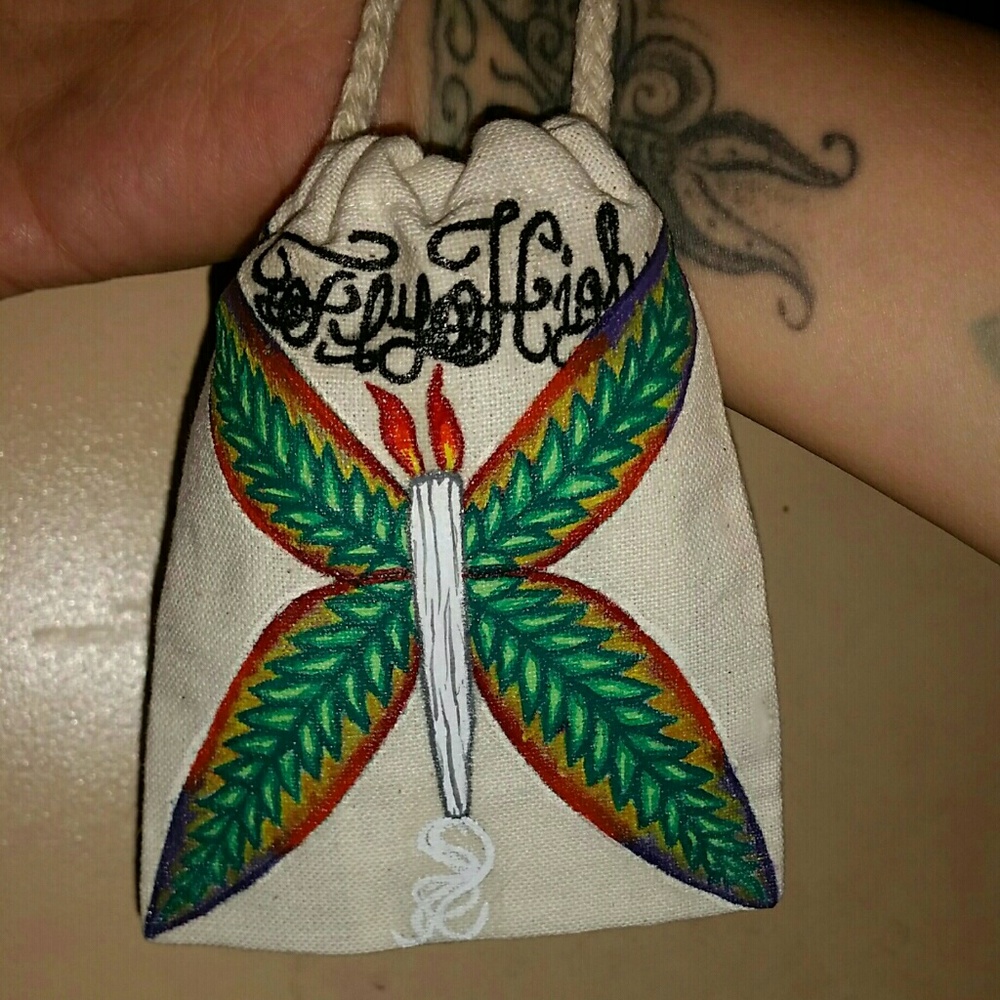 Hand painted mini canvas tote bag
