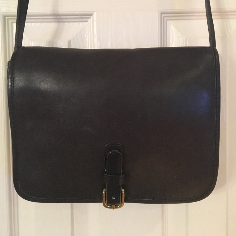 COACH leather flap buckle cross body bag purse