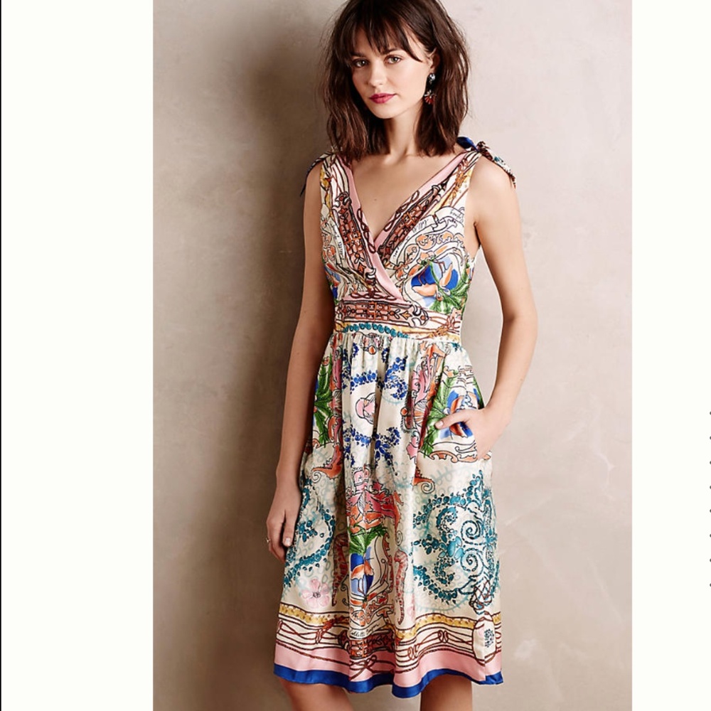 Anthropologie Tied Acionna Silk Dress
