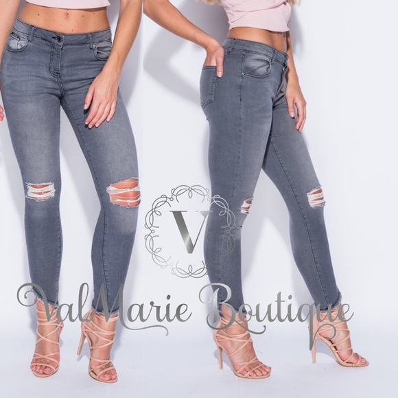 🔥LAST RESTOCK- MEGA STRETCHY GREY DESTROYED DENIM - Picture 2 of 4