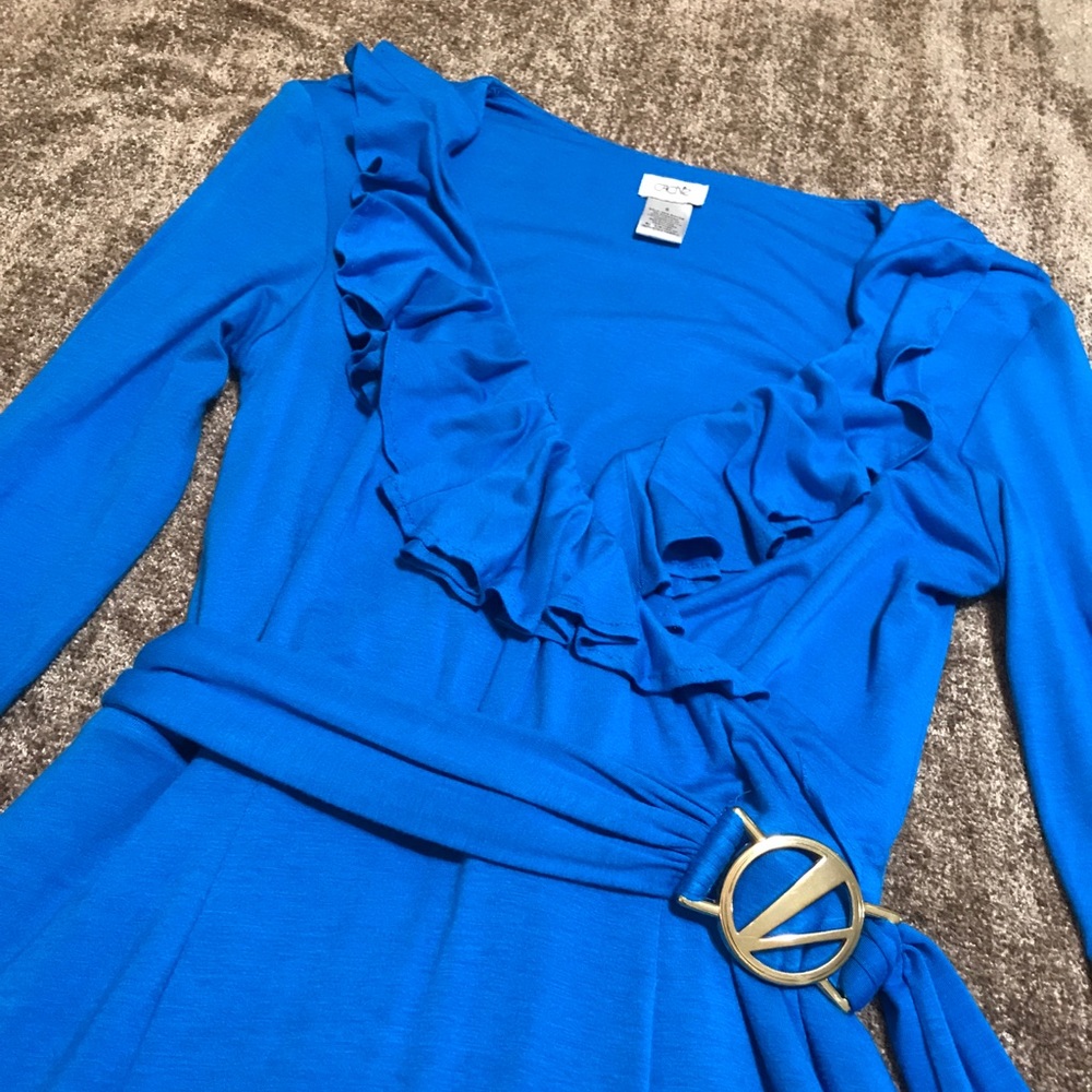 Cache ruffled dress in blue