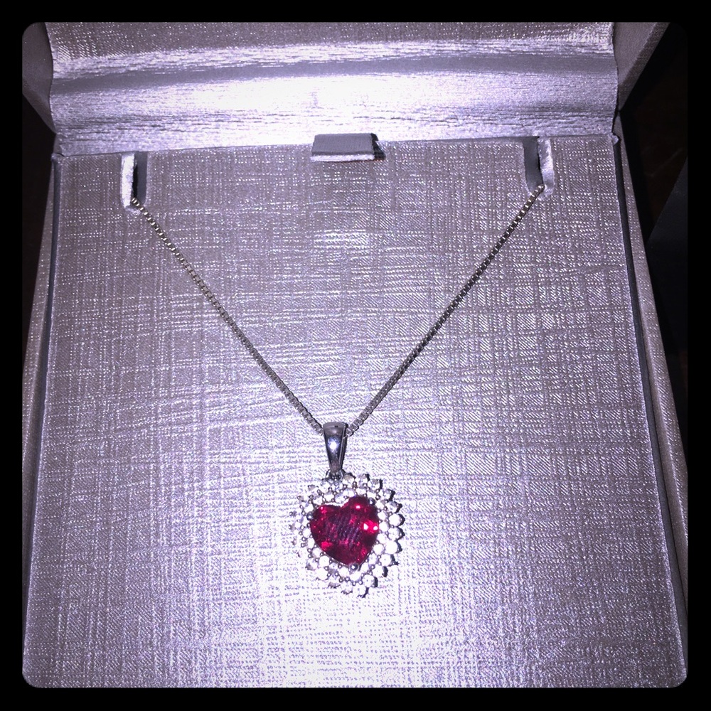 SOLD Heart shaped ruby / diamond necklace