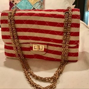 Lulus Cream & Red Striped Quilted Handbag