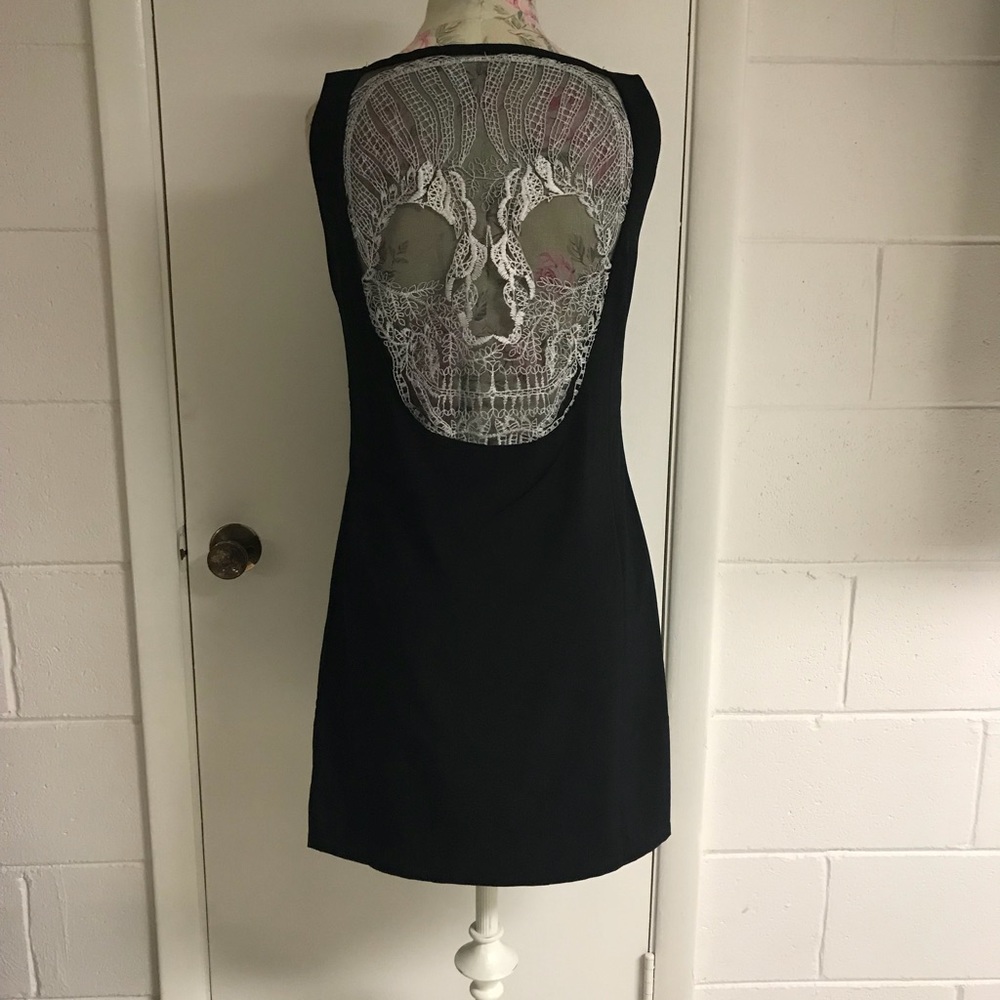Short Black Dress with Lace Skull Back