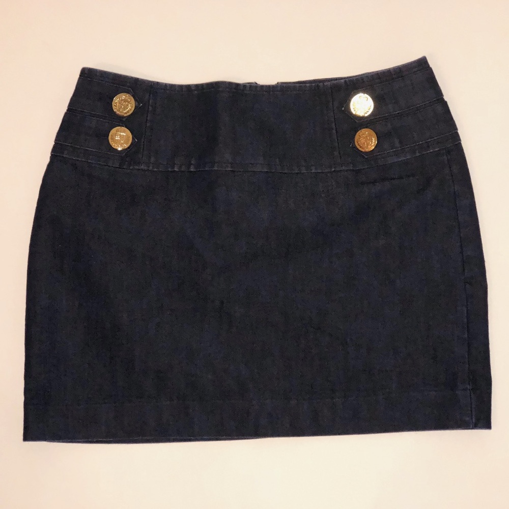 Express Blue Denim Skirt with Gold Buttons