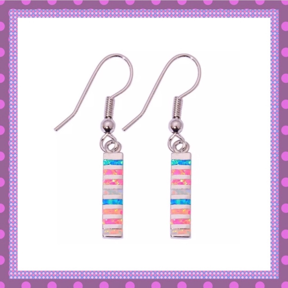 🎀White/Blue/Pink Opal Silver Dangle Earrings🎀