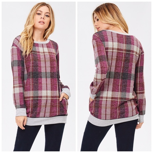 LAST 1! 💕Wine Tartan Soft Sweater - Picture 2 of 5