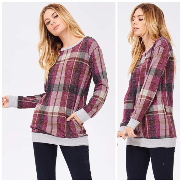LAST 1! 💕Wine Tartan Soft Sweater - Picture 4 of 5