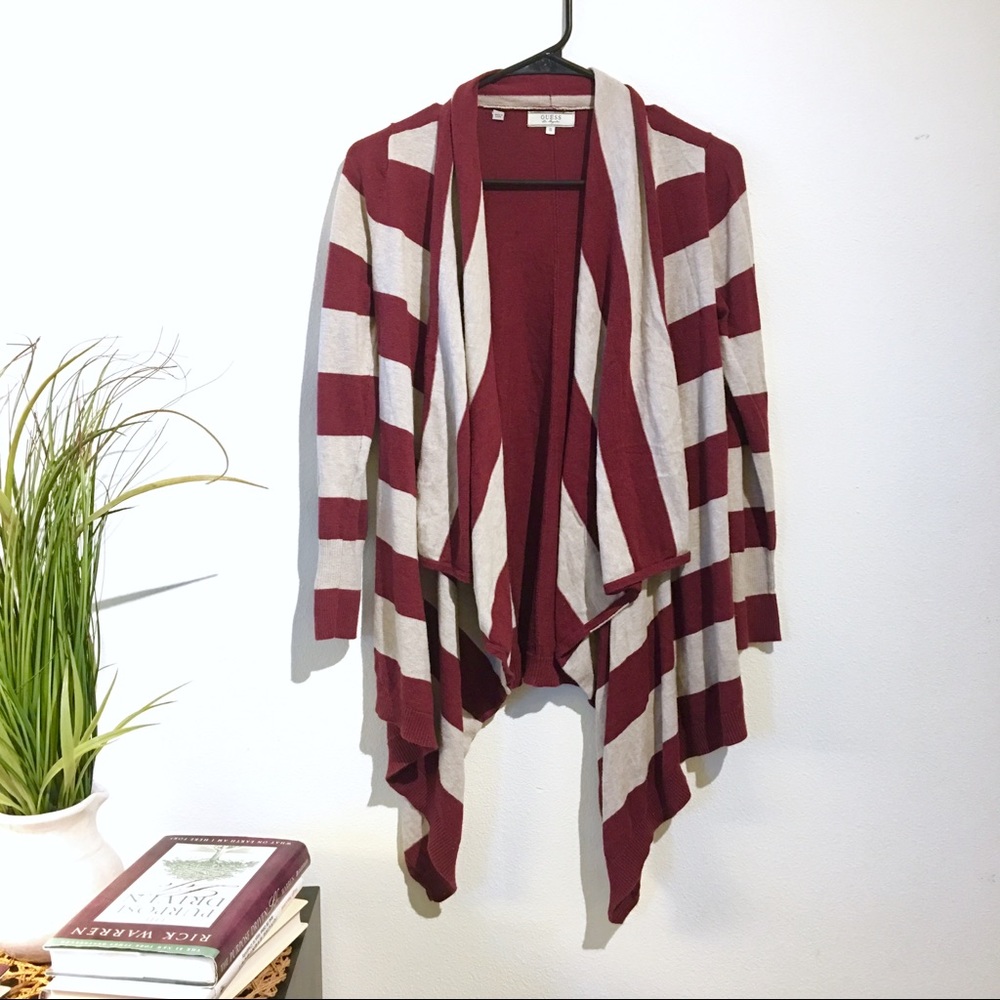 GUESS maroon and beige striped cardigan