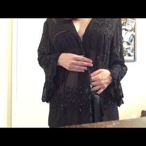 Black beaded bell sleeves Shaw