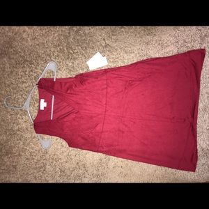 Suede red v-neck dress