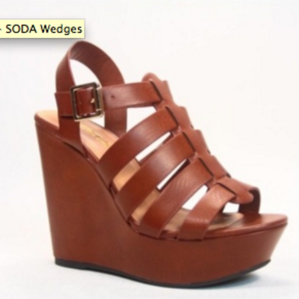 Cognac Strap Wedges