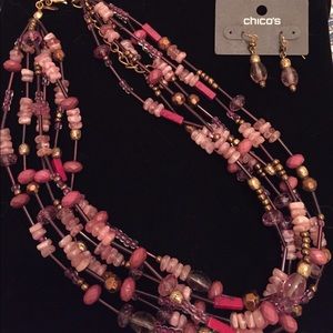 Chico’s Rose Pink Necklace and Earrings.