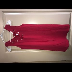 Red dress with lace up detail