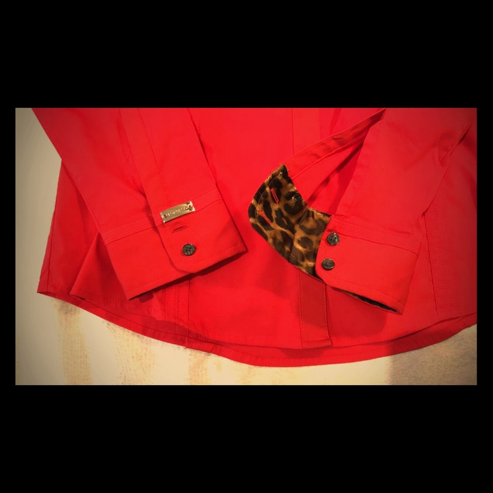 Express “The Essential” button down in vibrant red