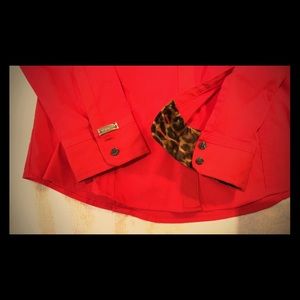 Express “The Essential” button down in vibrant red
