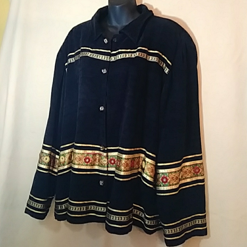 Allure black velour embellished jacket-sz 3X