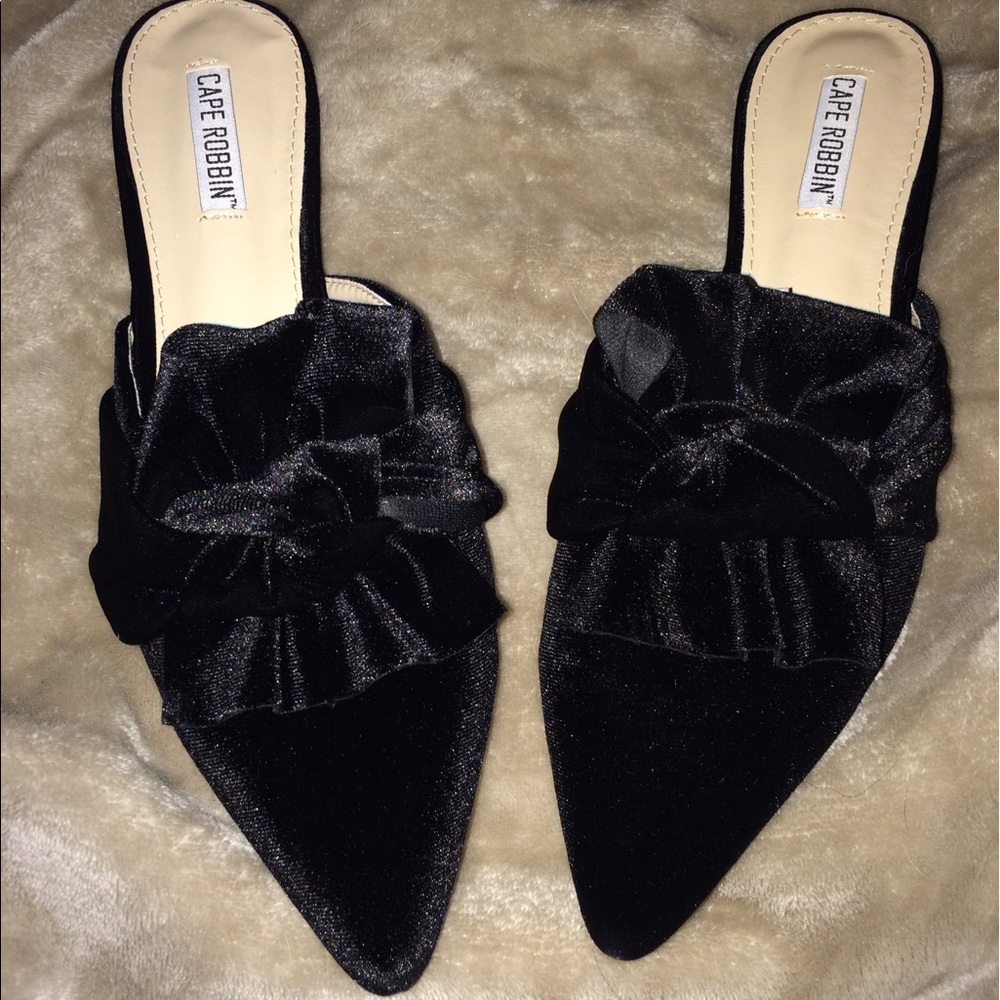 Black Velvet Bow Mules