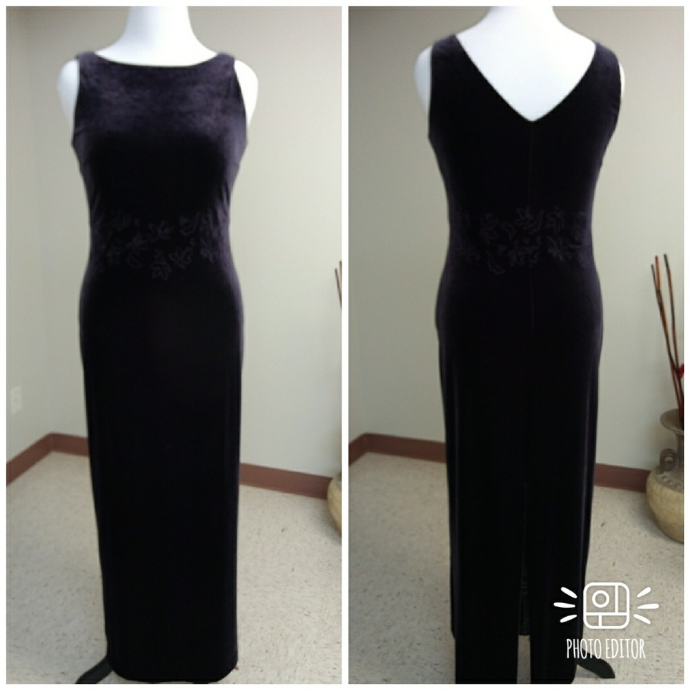 Phoebe Purple Velvet Boat Neckline Sleeveless Gown