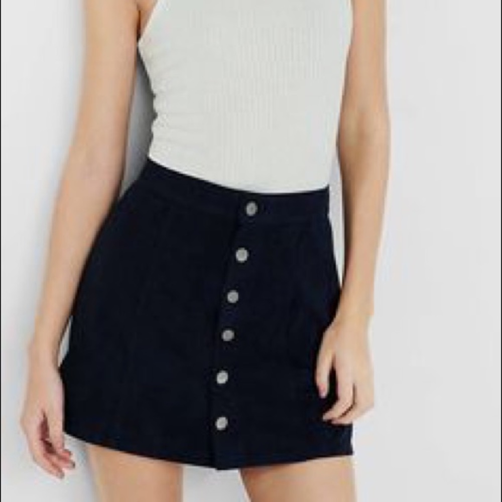 Express Dark Blue Button-Down Suede Skirt