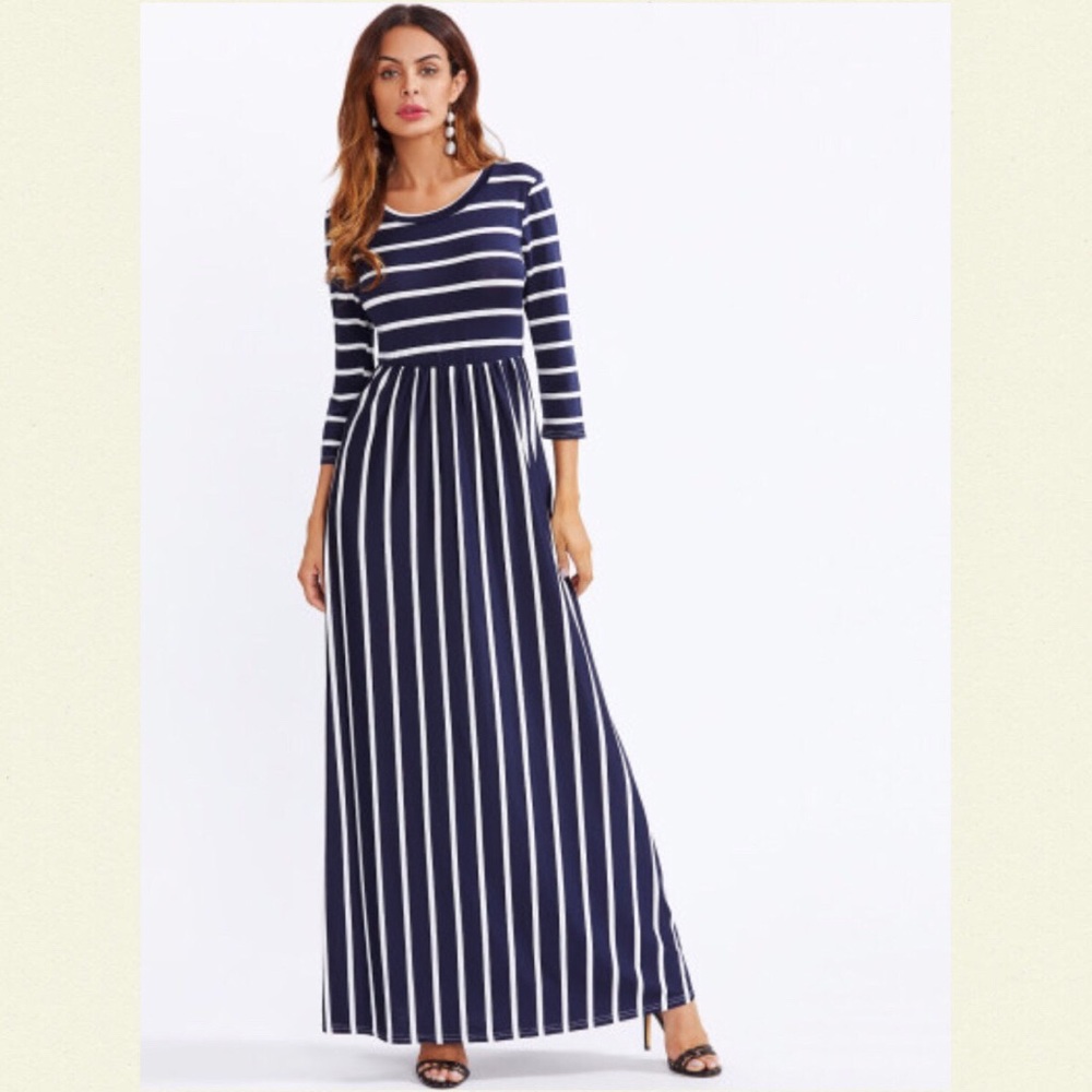 Striped 3/4 sleeve maxi dress
