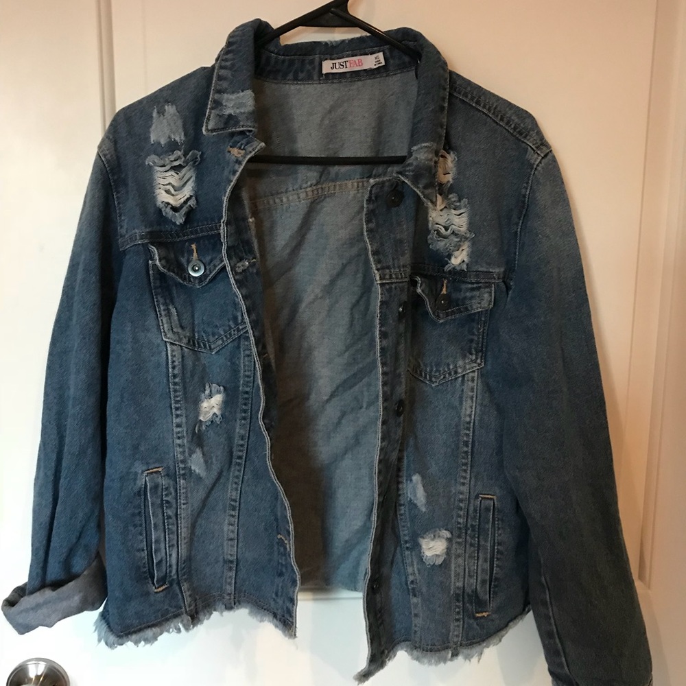 JustFab distressed denim jacket