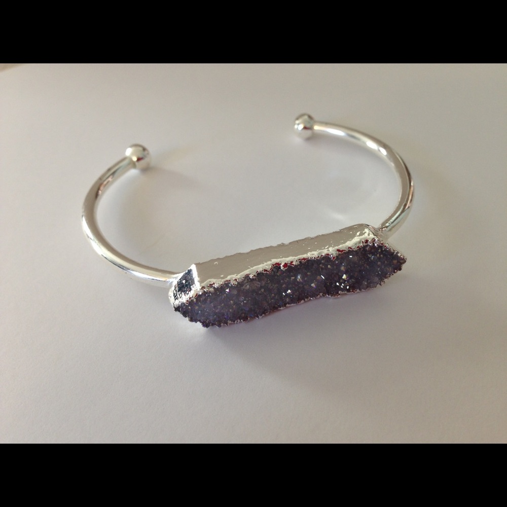 Graphite Druzy Silver Bracelet