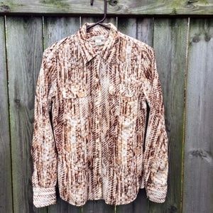 Lucky Brand Button Down Shirt Brown White Size S