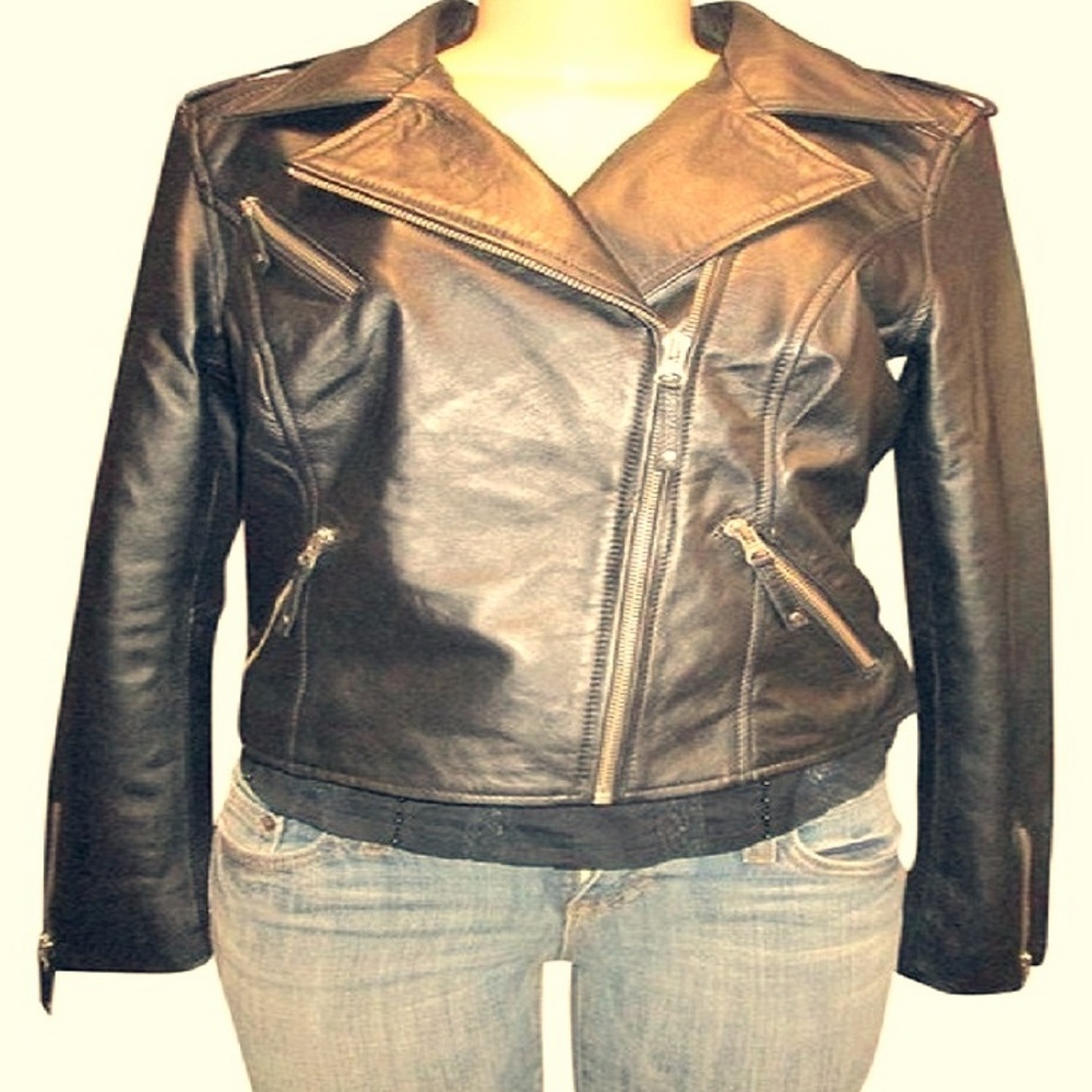 Buttery Lamb Skin Leather Moto Biker Black Jacket