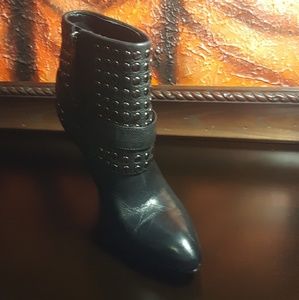 Black Leather Bootie with Studs