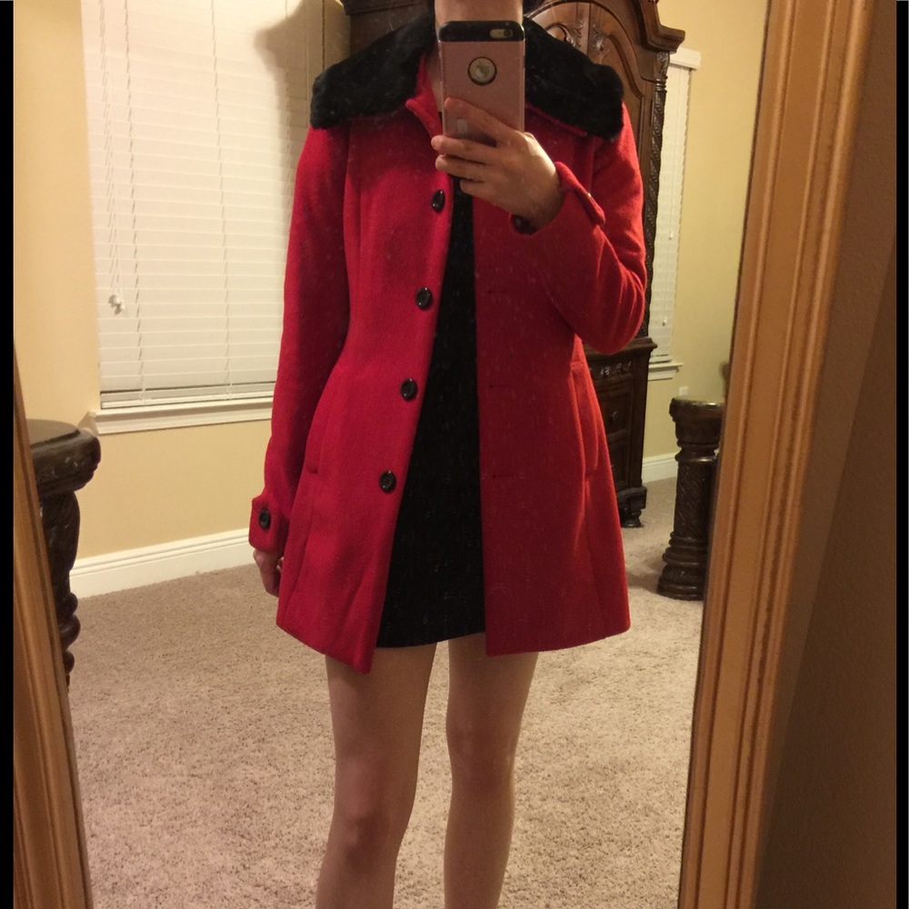 NWOT Custom made Fur Collar Red Coat
