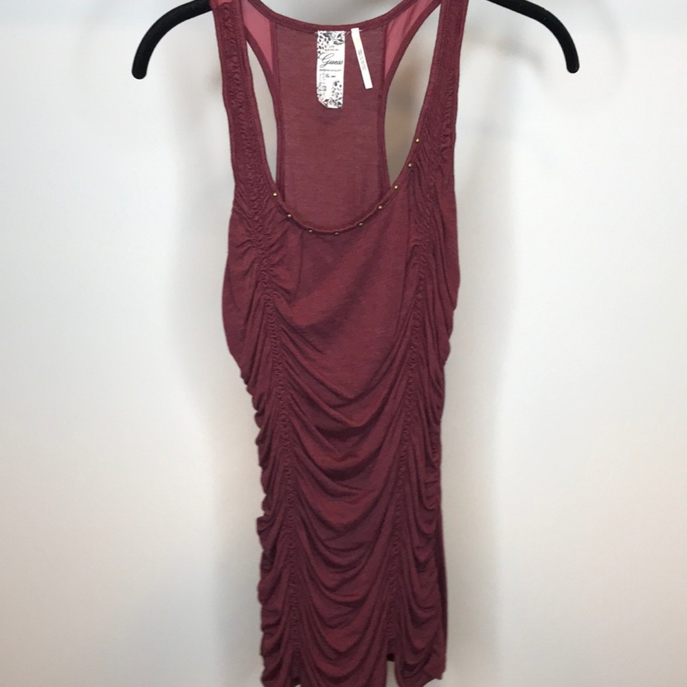 Rouched tank top with studded neck