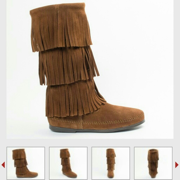 Minnetonka 3 layer fringe boots moccasins - Picture 1 of 4