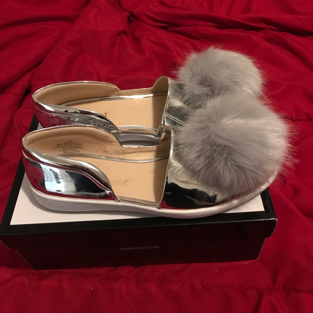 Silver PomPom Flats