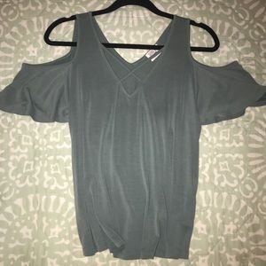 Teal, cold shoulder/ off the shoulder vneck top