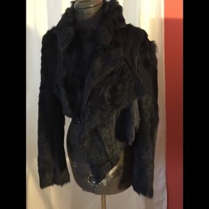 Helmut Lang navy fur bolero jacket