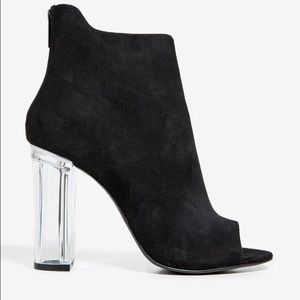 Black Suede Peep Toe Bootie