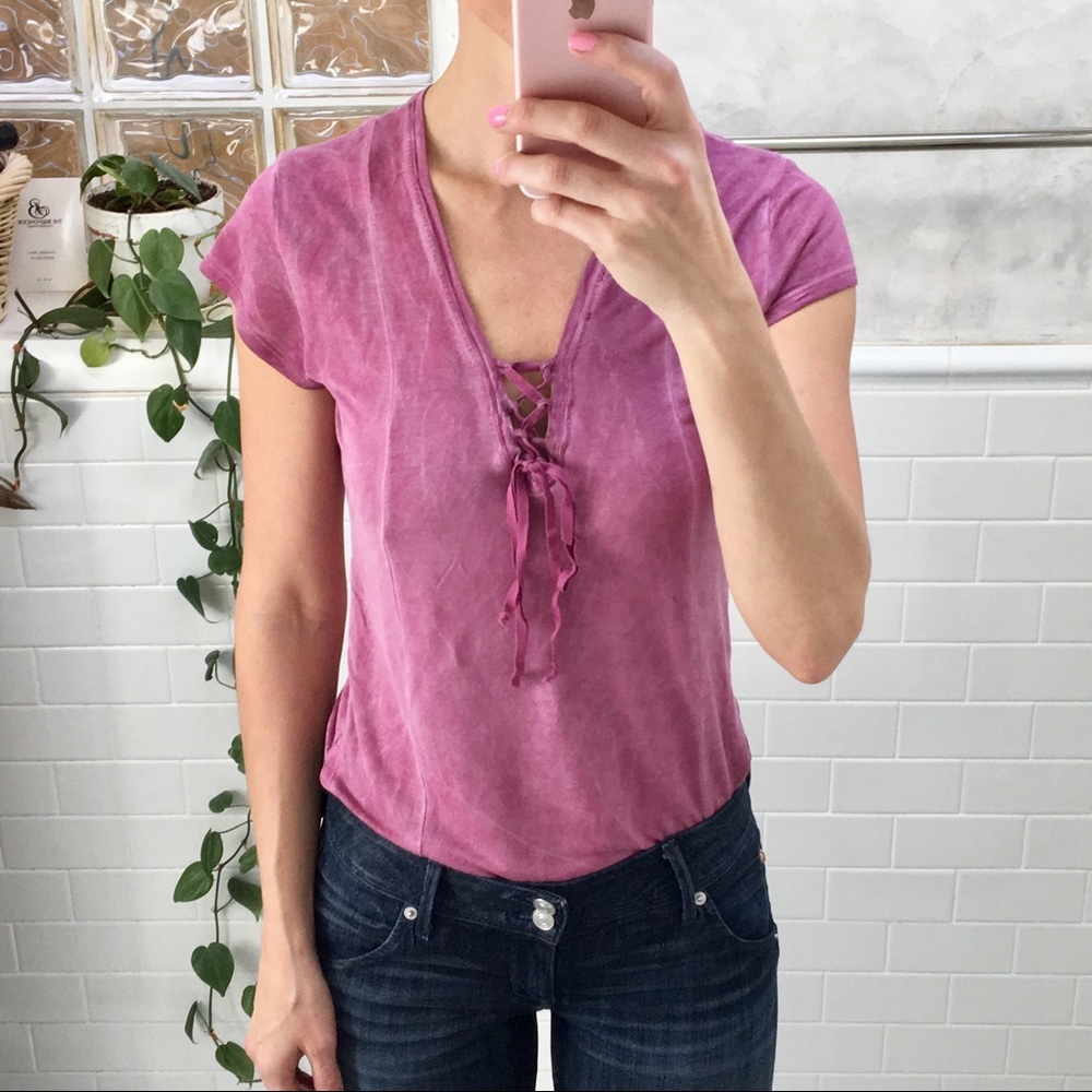 Lilka Pink Rayon Lace Up Casual Top