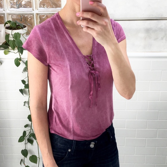 Lilka Pink Rayon Lace Up Casual Top - Picture 5 of 8