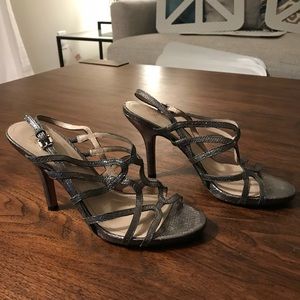 Joan and David silver/grey strappy heels
