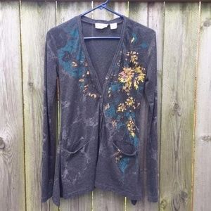 Miss Me Gray Cardigan Sweater Embellished Size S