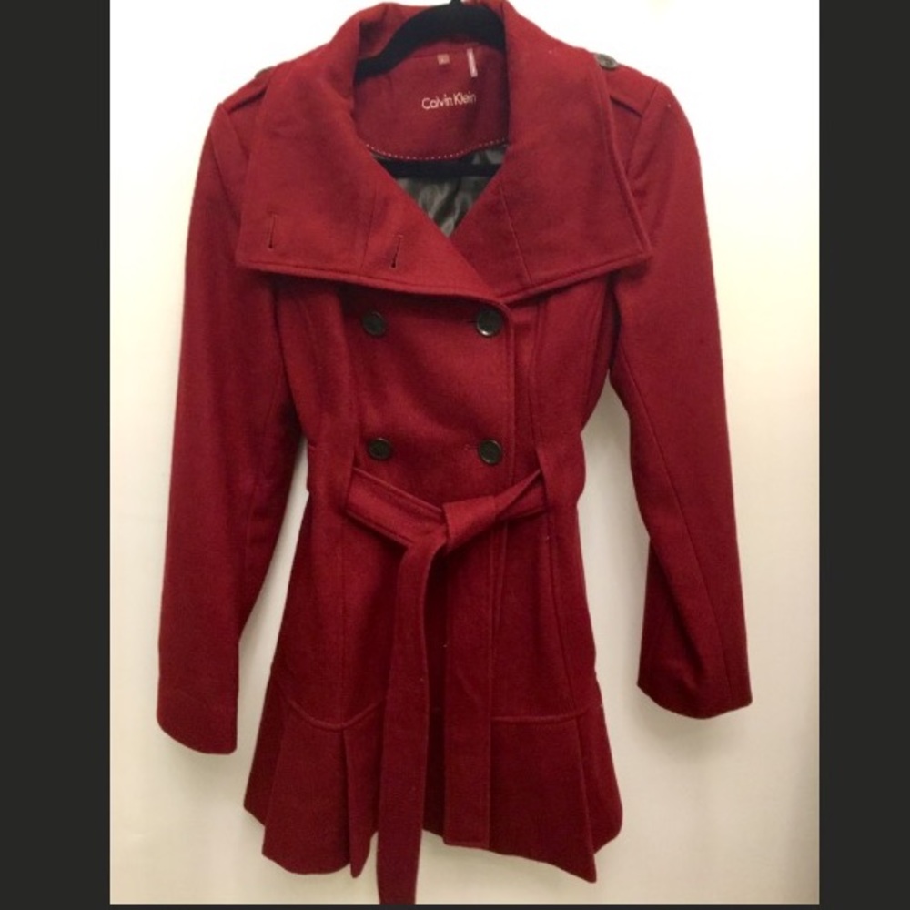 Calvin Klein Red Pea-Coat *never worn* size 2 NWOT