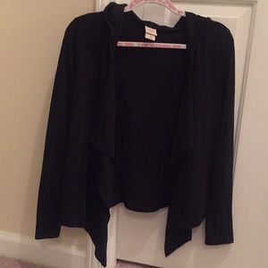 Hooded black open-front cardigan!