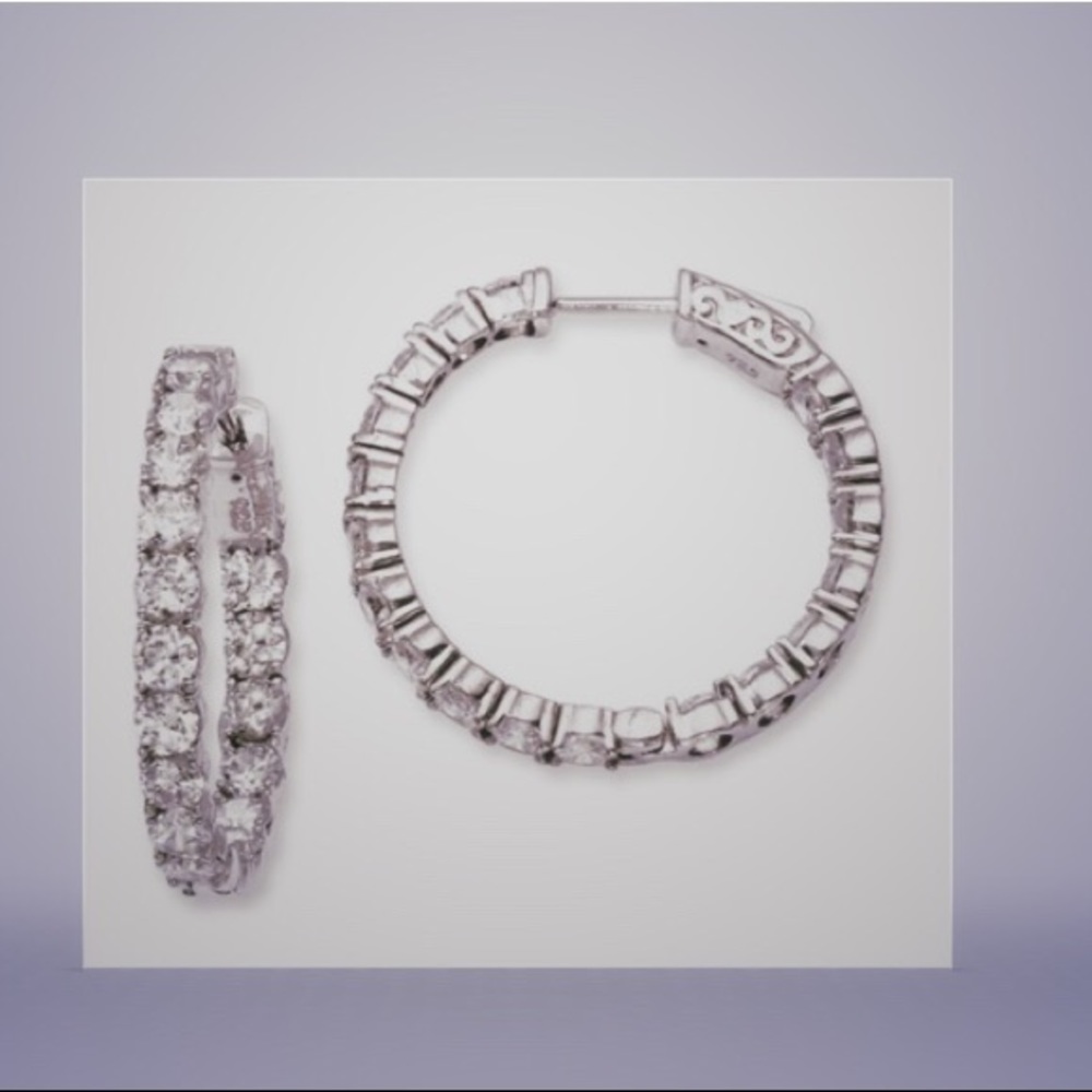 Sterling Silver CZ In/Out Hoop Earrings