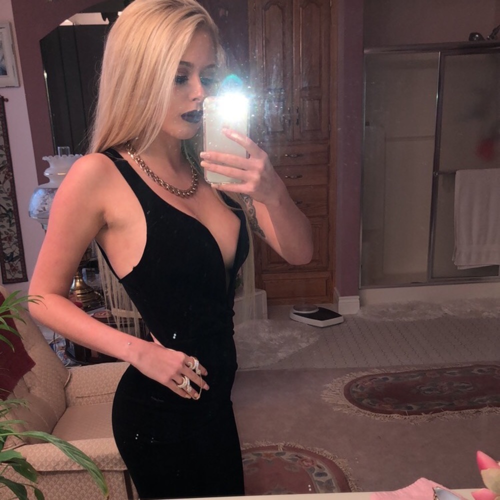 Black velvet body con dress
