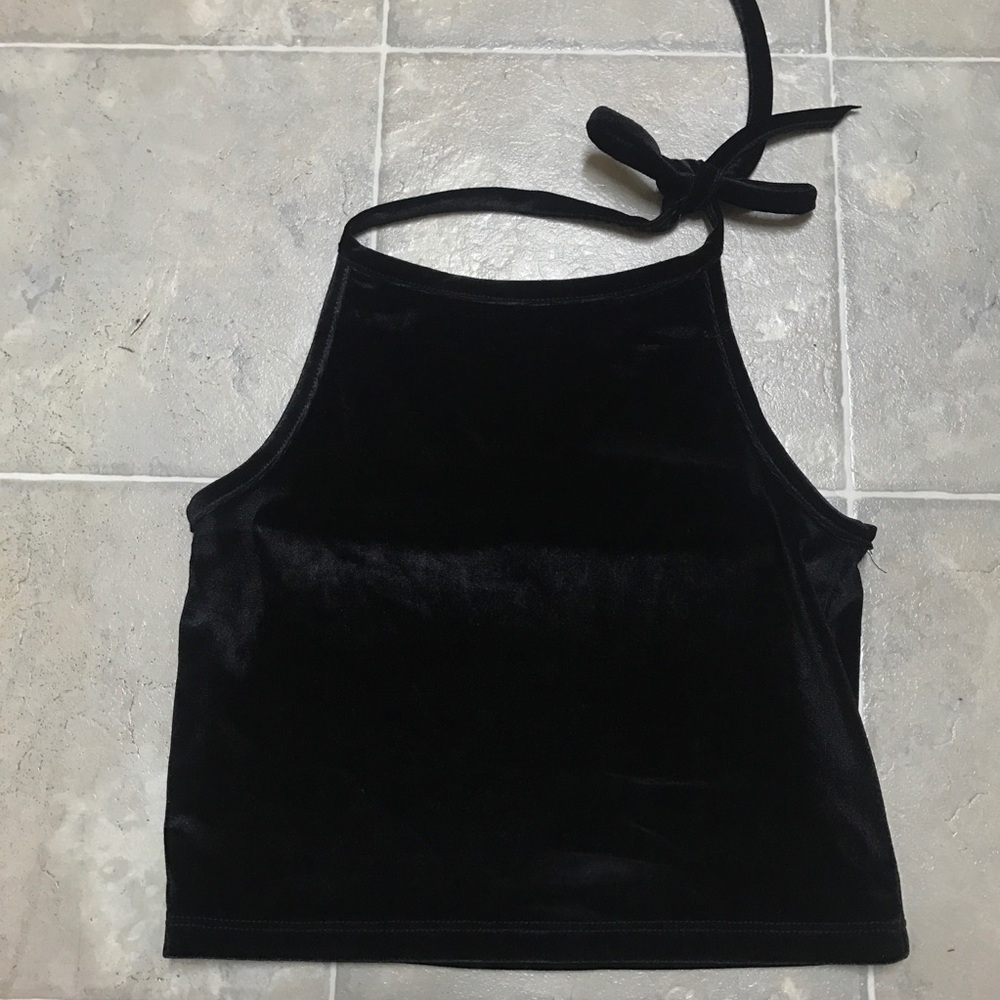 Brandy Melville Black Velvet Sachi Halter Top