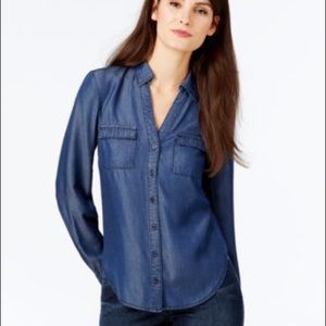 INC International Concepts denim knit back shirt