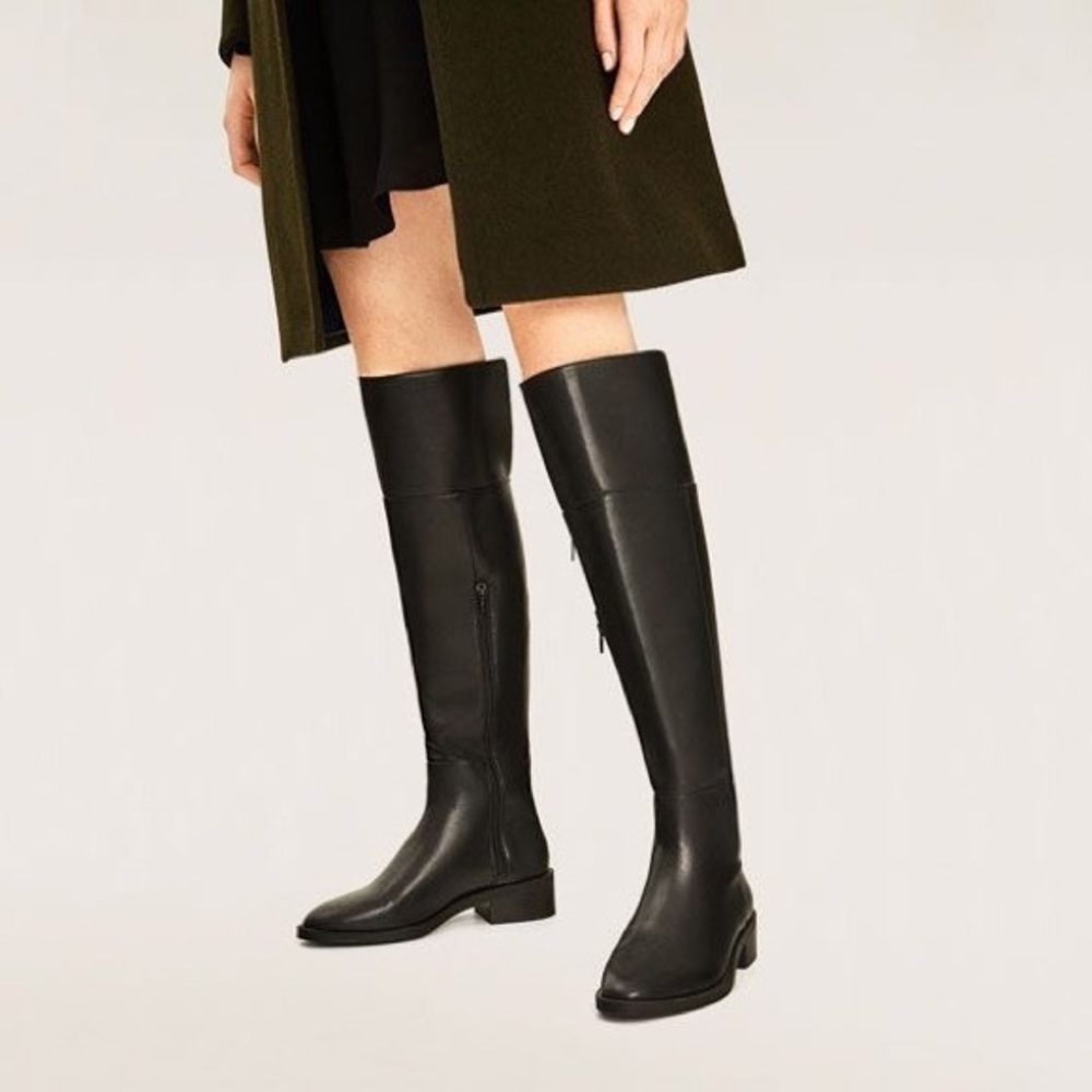 Zara Leather Over The Knee Boot size 5/35