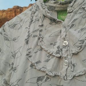 Fitted button up T with ruffles